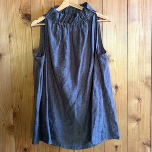 Kedem Sasson Linen Gathered Neck Tunic Top